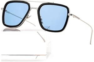 AIEYEZO Tony Stark Sunglasses Vintage Square Metal Frame Eyeglasses for Men Women - Iron Man and Edith Sun Glasses