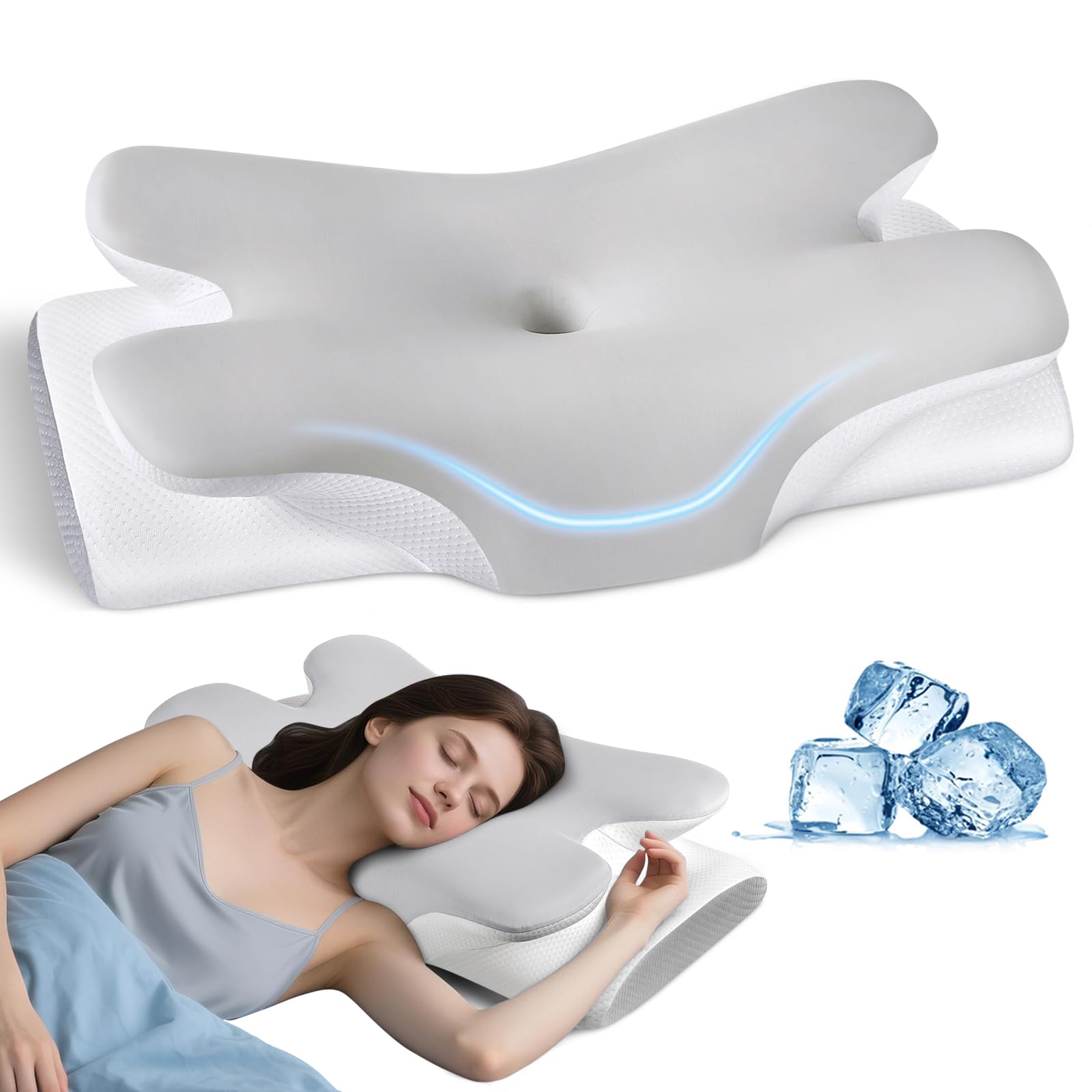 Photo 1 of **wash recommended**Tujami Cervical Neck Pillow for Neck Shoulder Pain Relief, Soft Contour Side Sleeper Pillow of 2 Heights, Odorless Q-max Cooling Memory Foam Orthopedic Bed Pillow for Back Stomach Sleeper