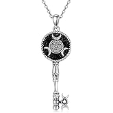 YAFEINI Hecate/Triple Moon Goddess Necklace Sterling Silver Wheel of Hecate Key Pendant Wiccan Amulet Jewelry Gifts for Women
