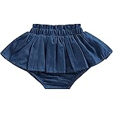 Lullnaxe Baby Girl Denim Skirt Cute Ruffle Pleated Elastic Waist Bottoms Jean Skorts Infant Toddler Mini Bubble Bloomers