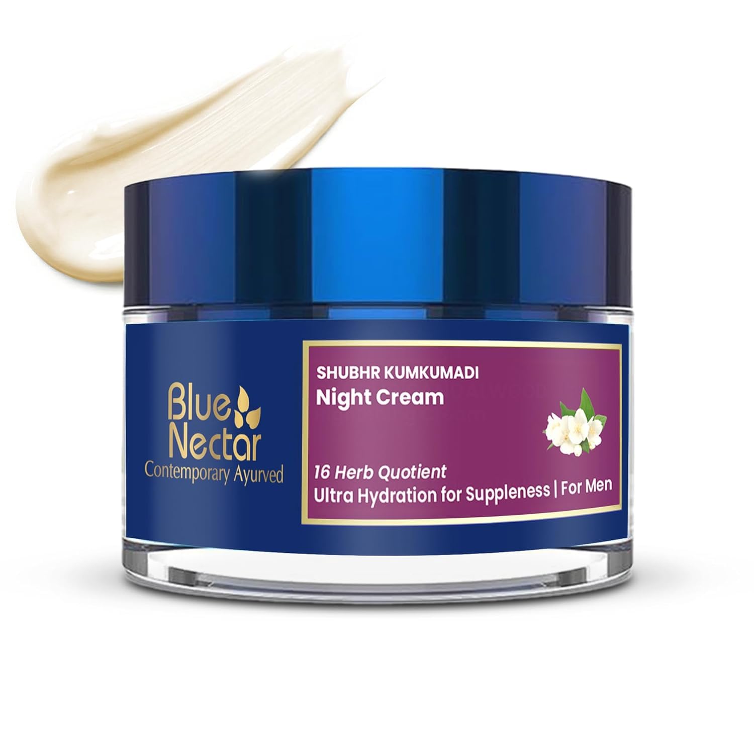Blue Nectar Ayurvedic Anti Aging Night Cream for Men to reduce fine lines and wrinkles | Skin Repair & Plant Based Nourishment |Face Moisturizer to Add Natural Glow for Youthful Look (16 Herbs, 50g)