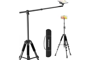 elitehood Phone Tripod for Overhead Video Recording – Updated Horizontal 59-inch Adjustable Tripod for iPhone with 25in Long Extendable Arm, 360° Rotation iPhone Stand Holder for Overhead Recording