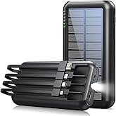 Power Bank Solar Portable Charger - 40000mAh Power Bank Large Capacity Built in 3 Output and 1 Input Cables and Flashlight 5V
