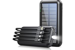 Power Bank Solar Portable Charger - 40000mAh Power Bank Large Capacity Built in 3 Output and 1 Input Cables and Flashlight 5V
