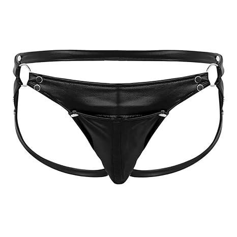 Tiaobug Herren String Tangas Wetlook Unterhose Slip Männer Bikini Briefs G-String mit Bulge Pouch Lack Lederoptik Shorts Gay 