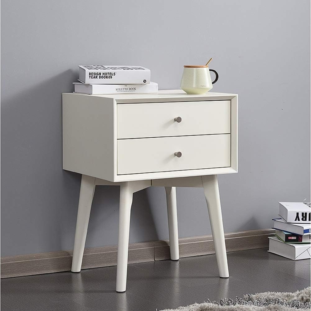 Solid Wood Bedside Table With 2 Drawer Small Storage Cabinet Simple Modern Bedroom Narrow Storage Nightstand Nordic Style Color Ivory Size 46x38x61cm Amazon Ca Home Kitchen