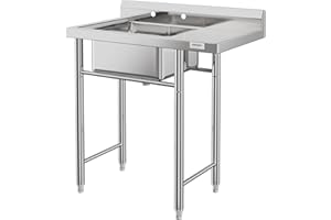 IDEALHOUSE 36x21x40 inch Commercial Utility Sink, Free Standing Single Bowl Restaurant Sink with Drainboard, Stainless Steel 