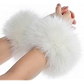 Newcotte Women's Faux Fur Wrist Cuffs a Pair of Warmers Winter Furry Windproof Arm Sleeves Warm Wristbands