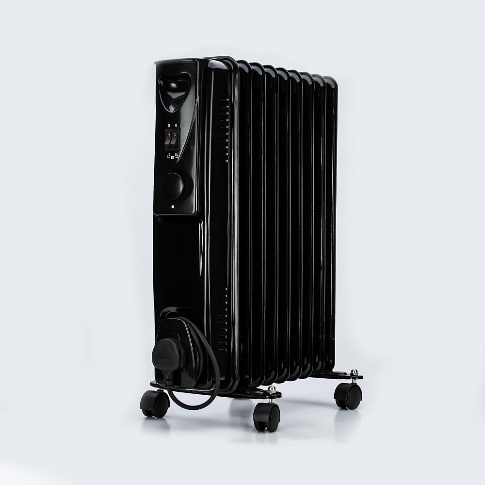 Status 9-Fin Oil Filled Radiator 2000W Electric Heater Thermostat Black Portable