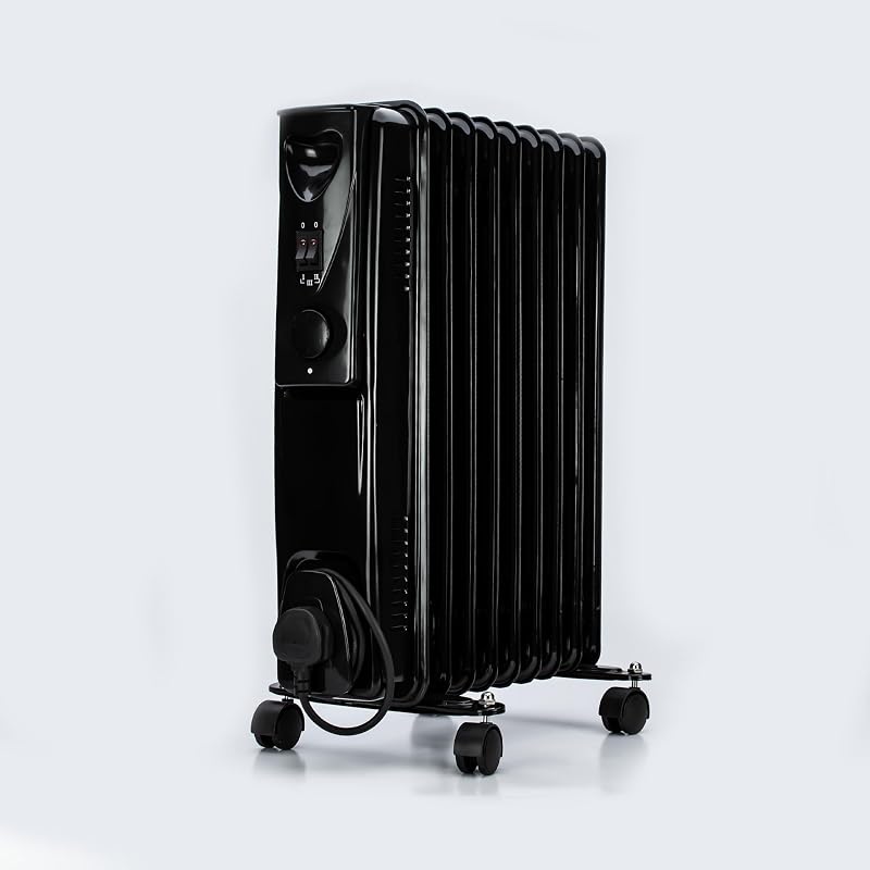 Status 9-Fin Oil Filled Radiator 2000W Electric Heater Thermostat Black Portable