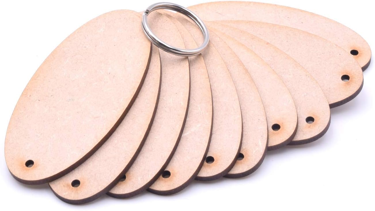 10 x MDF Oval Key Fobs - 8 x 5 cm - Create Your own Designs