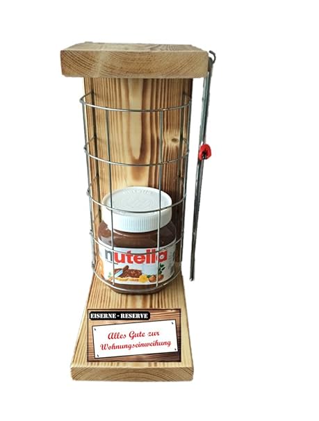 'Alles Gute zur Wohnungseinweihung' Die Eiserne Reserve mit Nutella 450g Glas incl. Bügelsäge zum aufschneiden des Metallgitt