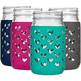 JarJackets Funda de silicona para tarros de masón, se adapta a frascos de 32 onzas (1 cuarto) (4, multicolor)