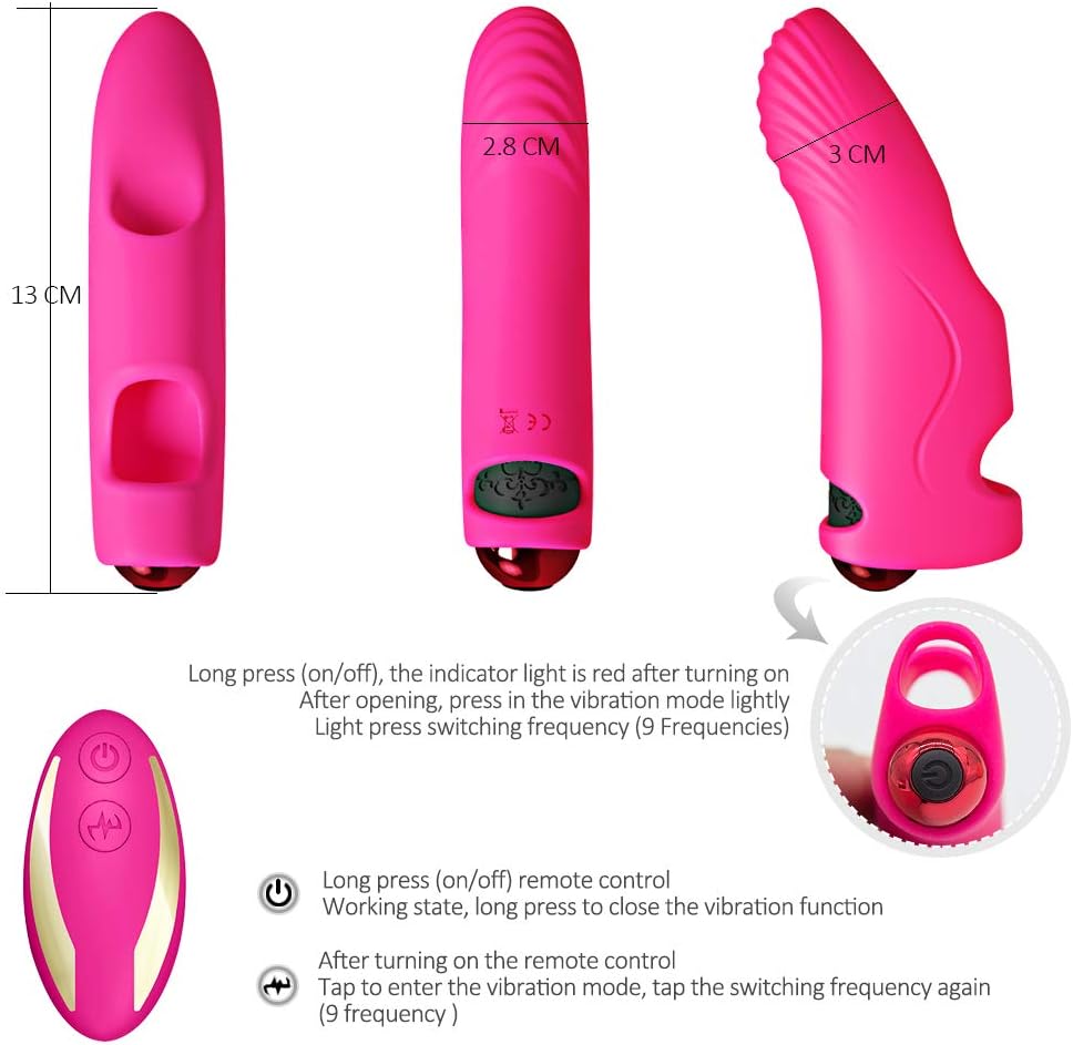 5 Inch Finger Wearable Massage Device - 9 Powerful Vibration Modes - Portable Size - USB Quick Charging - Made of Soft and Skin-Friendly Medical Silica Gel - 100% Waterproof (Red)