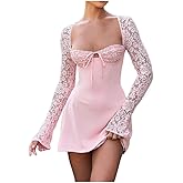 CNPOLOOK Women Low Cut Mini Dresses Y2K Elegant Long Sleeve Lace Mesh Designs Party Clubwear Slim Fit Sexy Backless Dresses