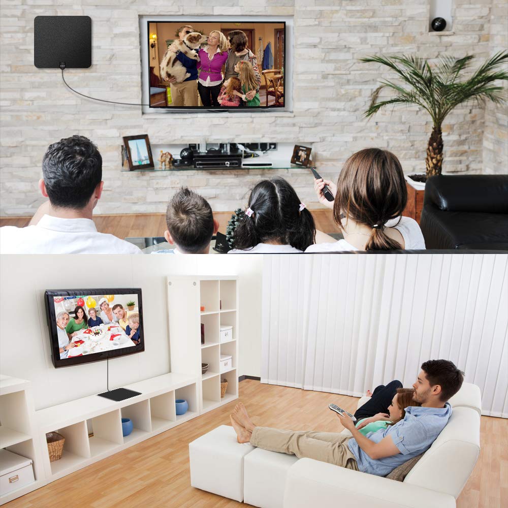 Sonkir HDTV Antenna, HD Digital Indoor TV Antenna 60-80 Miles Long Range with Amplifier TV Signals High Reception High Definition Antenna for TV 4K 1080P Channels Free Gain 16Ft Coax Cable