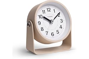 TIMESS Analog Alarm Clock, Silent Non-Ticking Quartz Movement, Battery-Operated with Snooze & On-Demand Light, Easy to Set Gentle Wake Bedside Desk Clock, Ideal for Home, Travel, Office (Yellow)