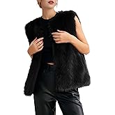 Rousytn Women's Faux Fur Vest Sleeveless Fuzzy Jacket Fluffy Faux Fur Vest for Women Warm Winter Furry Vests Outerwear