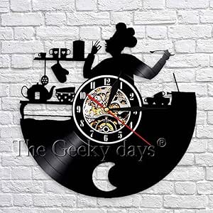 wtnhz LED-Reloj de Cocina Chef Silueta Disco de Vinilo Reloj de Pared