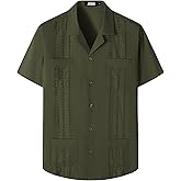 JOGAL Mens Guayabera Shirts Cuban Short Sleeve Casual Button Down Shirt | 100% Cotton, Lightweight, Relaxed Fit, Button Up, Hawaiian Summer Beach Top, Mexican Wedding, Party, Vacation, with Pockets