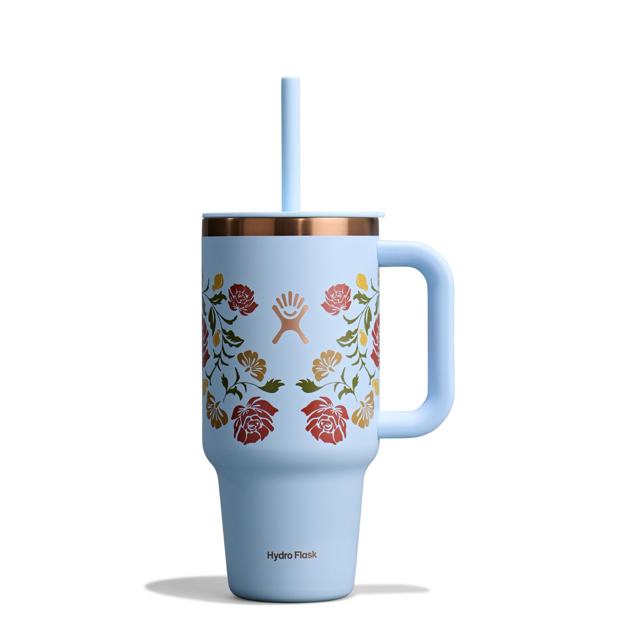 Hydro Flask - Travel Tumbler 946 ml (32 oz) with Closable Press-in Straw Lid - Stainless Steel - Double Wall Vacuum Insulated - Splash Resistant lid - Western Light Blue