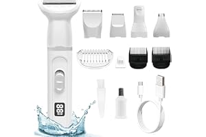 ZIOU Bikini Trimmer for Women, 5 In 1 Electric Razors for Women Pubic Hair Legs Arms Underarms Eyebrow, Wet/Dry Face Shaver Flawless Hair Remover, Portable Painless Body Trimmer Womens Razors Shaving Set