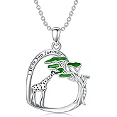 SELKAT Giraffe Necklace 925 Sterling Silver Heart Pendant Animal Giraffe Pendant Necklace for Women Christmas Birthday Jewelry with 18" +2" Chain