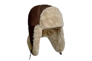 LUKKIZARA Leather Aviator Russian Ushanka Trapper Shearling Sheepskin Fur Ear Flap Waterproof Winter Hat