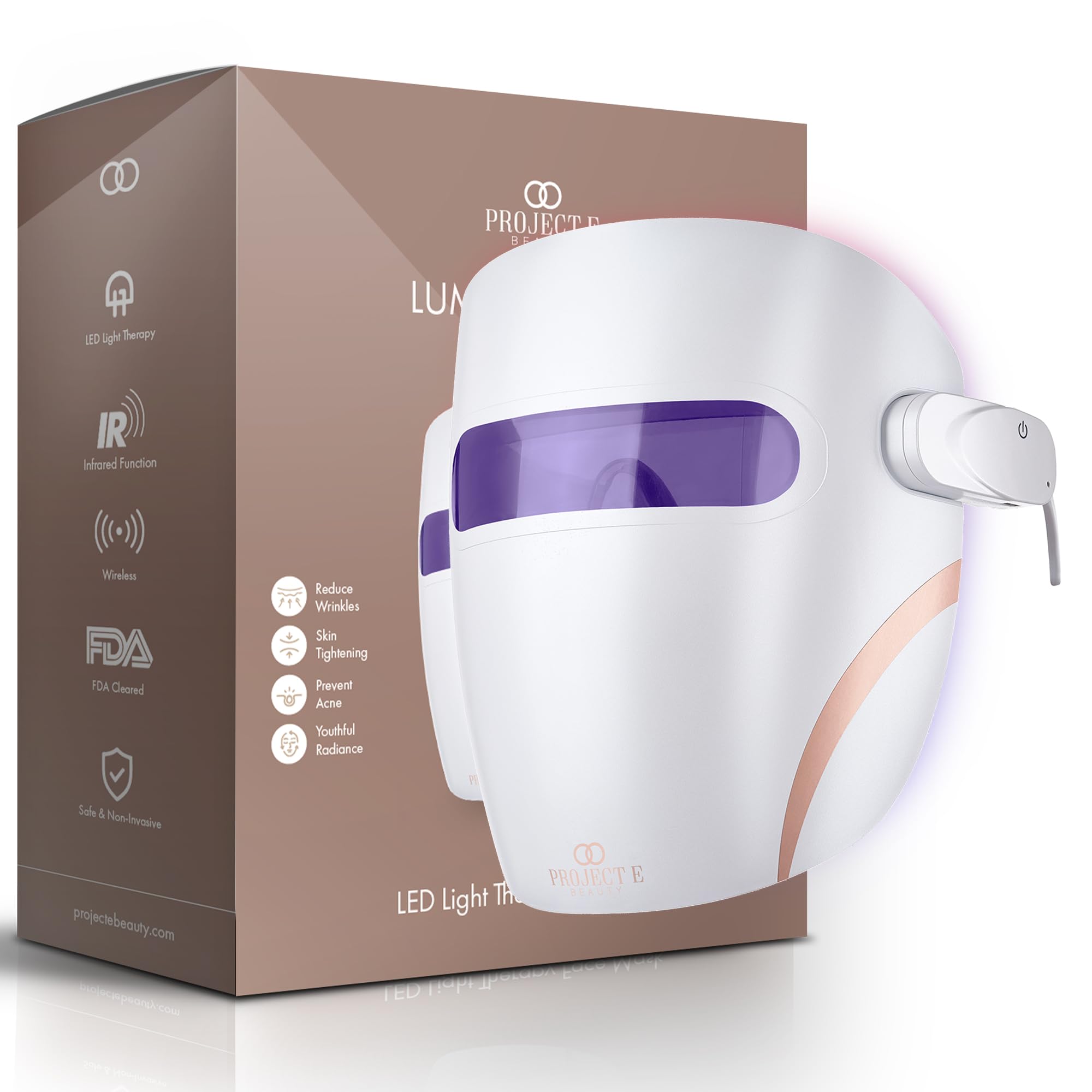 LED Light Therapy Mask by Project E Beauty | Led Face Mask | Infrared, Red & Blue Light Therapy | Collagen Boost | Anti-Wrinkle | Wireless Face Mask | Advanced Skincare | All Skin Types