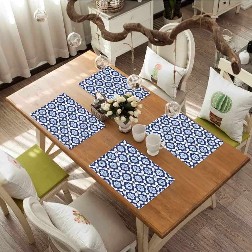 Waterproof Linen Table Mat Placemats, Blue Traditional