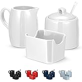 KooK Sugar and Creamer Set, 3 Piece, Pitcher, Sugar Bowl with Lid and Spoon, Sweetener Holder (White)