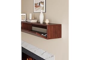 KALSUBO 60 Inch Rustic Fireplace Mantel with Storage Drawers, Wall-Mounted Wooden Mantel Shelf for Living Room, Office, TV Display or Kitchen Decor (Walnut)