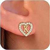 Eaciy Christmas Gifts for Grandkids Initial Earrings for Girls, 18K Gold Plated Heart Initial Letter Earrings Teen Girl Gift Trendy Stuff Birthday Christmas Gifts for Girls Kids Jewelry