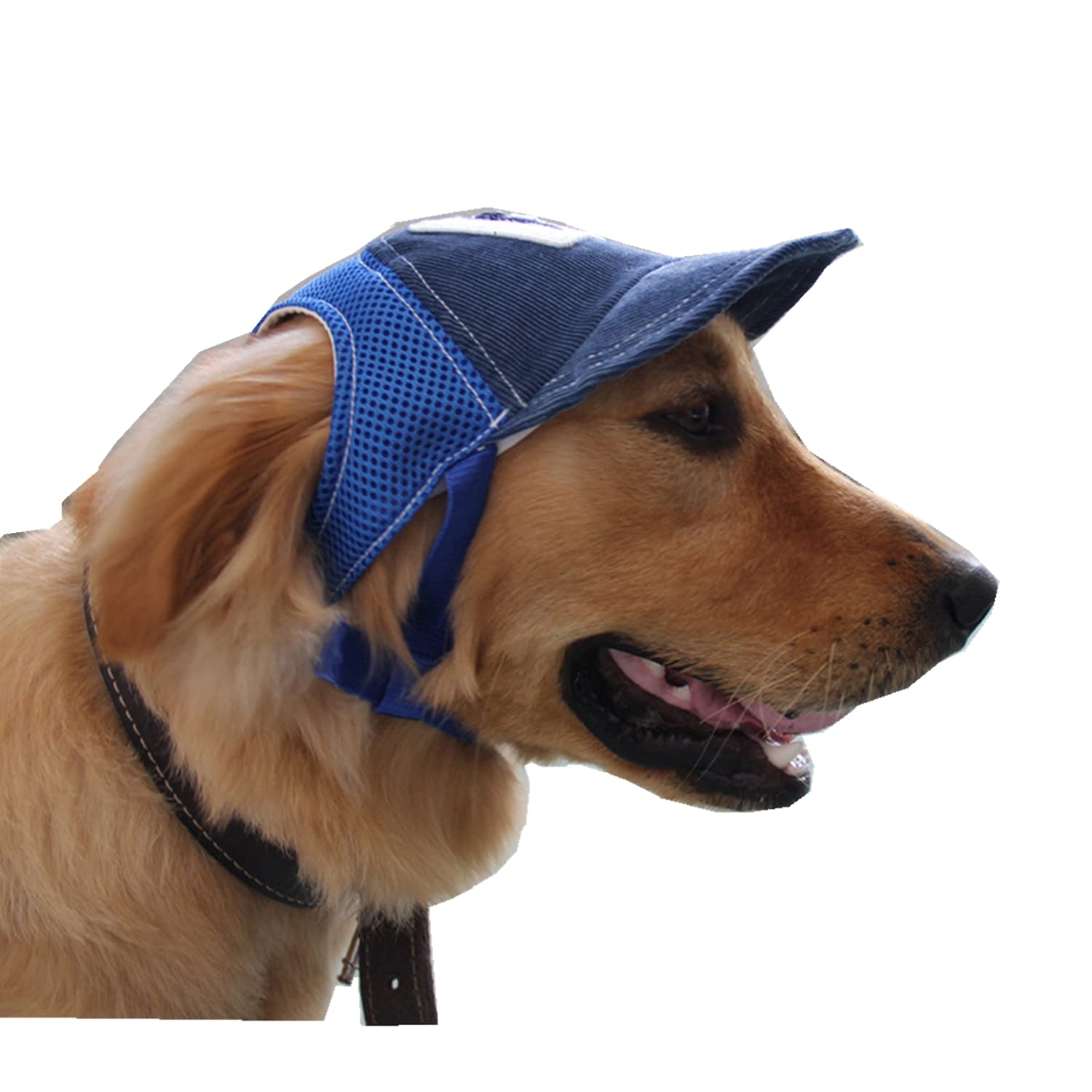 Summer Breathable Dog Baseball Hat Sun Protection Peaked Cap with Ear Holes Mesh Dog Hat for Outdoor Walking Travelling Hiking Adjustable Summer Puppy Sun Hat for Small Medium Large Dog Blue