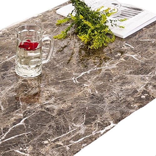 Teemall 24''x118'' Granite Look Marble Gloss Film Vinyl Self Adhesive Counter Top Peel and Stick Wall Decal Dark Brown