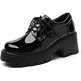QHH Platform Oxford Shoes for Women Women's Oxfords Lace-Up Chunky Heels Womens Platform Shoes Business Casual Comfortable Dressy Office Work Ladies Womens Shoes