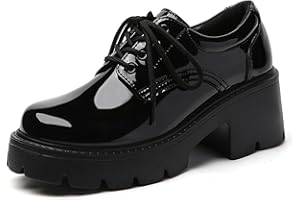 QHH Platform Oxford Shoes for Women Women's Oxfords Lace-Up Chunky Heels Womens Platform Shoes Business Casual Comfortable Dressy Office Work Ladies Womens Shoes
