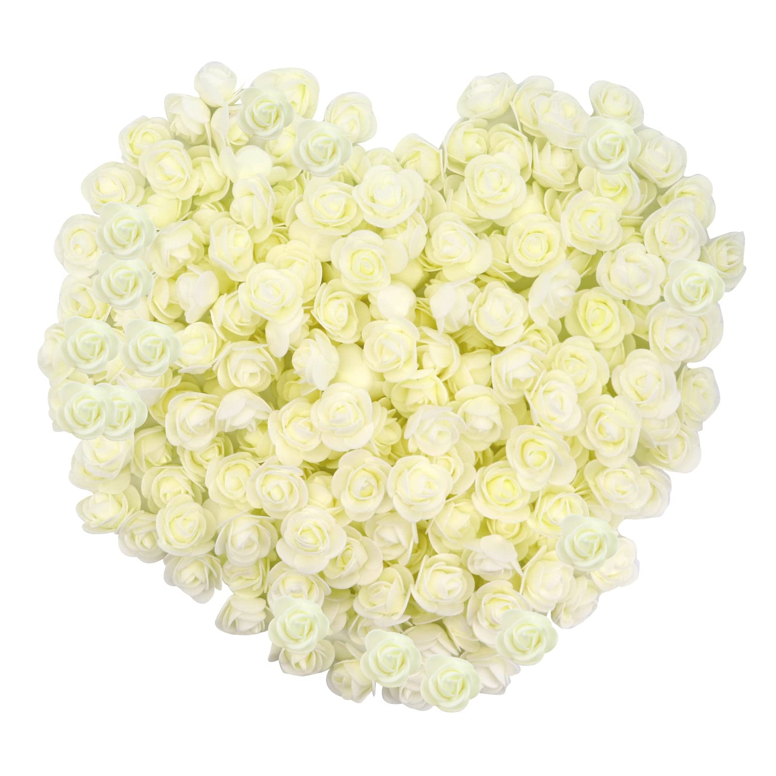 Gearific 200Pcs Mini Artificial Flower Rose Heads, Foam Artificial Rose for DIY Crafts Wedding Party Valentine's Day Festival Home Decoration (White)