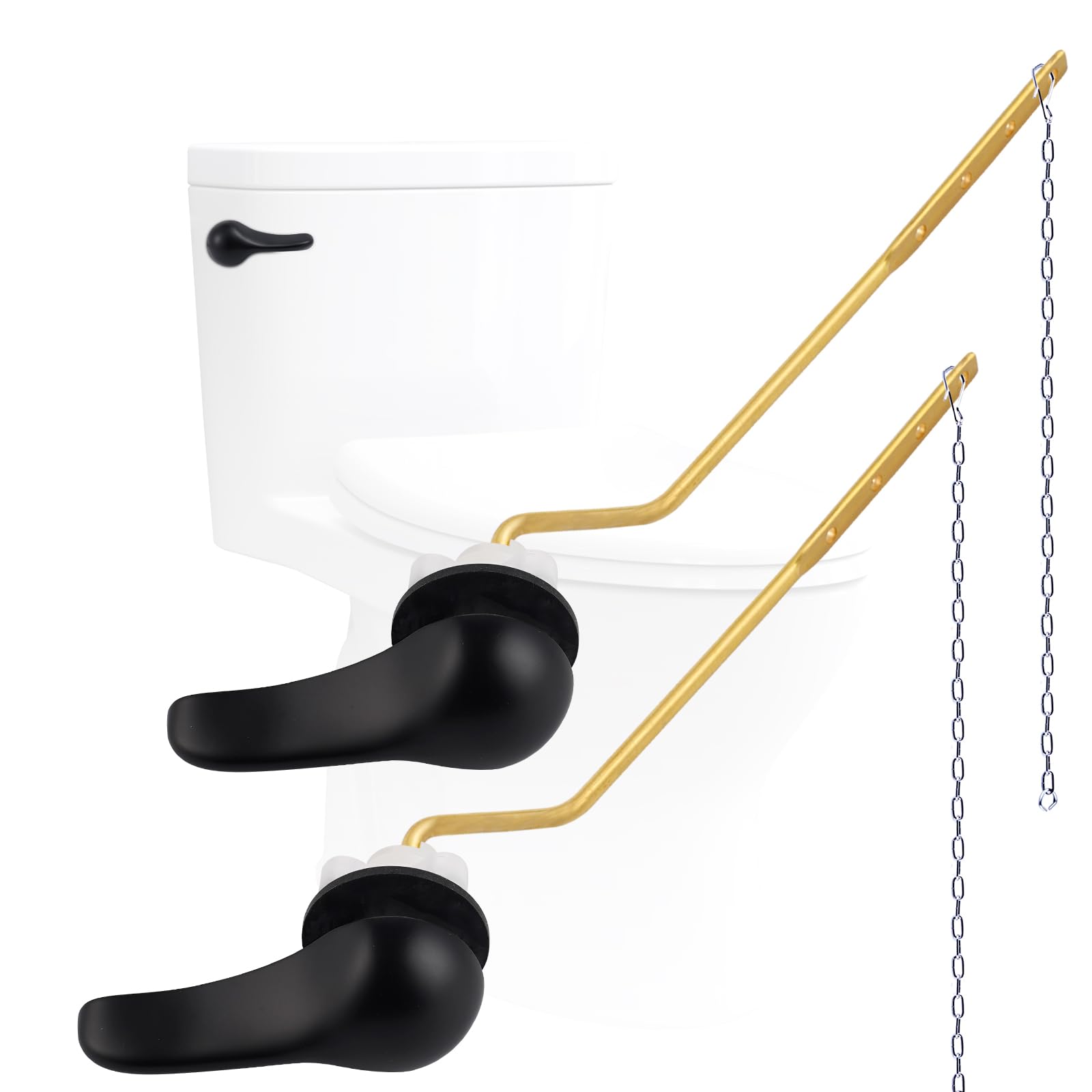 Photo 1 of Hygie Rinse 2PCS Universal Metal Toilet Handle Replacement Kit Side Mount Toilet Lever Compatible with TOTO/Glacier Bay/Gerber, Toilet Flush Handle with Flapper Chain, Matteblack