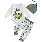 Ysfanwuxi Newborn Baby Boy Golf Outfit New to the Club Baby Onesie Golf Romper Pants Set Hat Infant Coming Home Fall Clothes