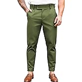 PASLTER Mens Chino Pants Slim Fit Flat Front Stretch Skinny Tapered Dress Pants Casual Trousers Brown