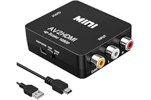 HPDELGB RCA to HDMI Converter, 1080P Mini RCA Composite CVBS AV to HDMI Video Audio Converter Adapter for PC Xbox PS4 PS3 VHS VCR DVD TV STB Support PAL/NTSC with USB Power Cable