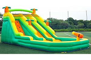 SNUGGLEBOUNCE 20FT Oxford Inflatable Water Slide Waterslides for Kids and Adults Rainforest Style Water Slide Bounce House and Swimming Pool Wet Dry Use Summer Fun Water Park for Outdoor-Including Blower
