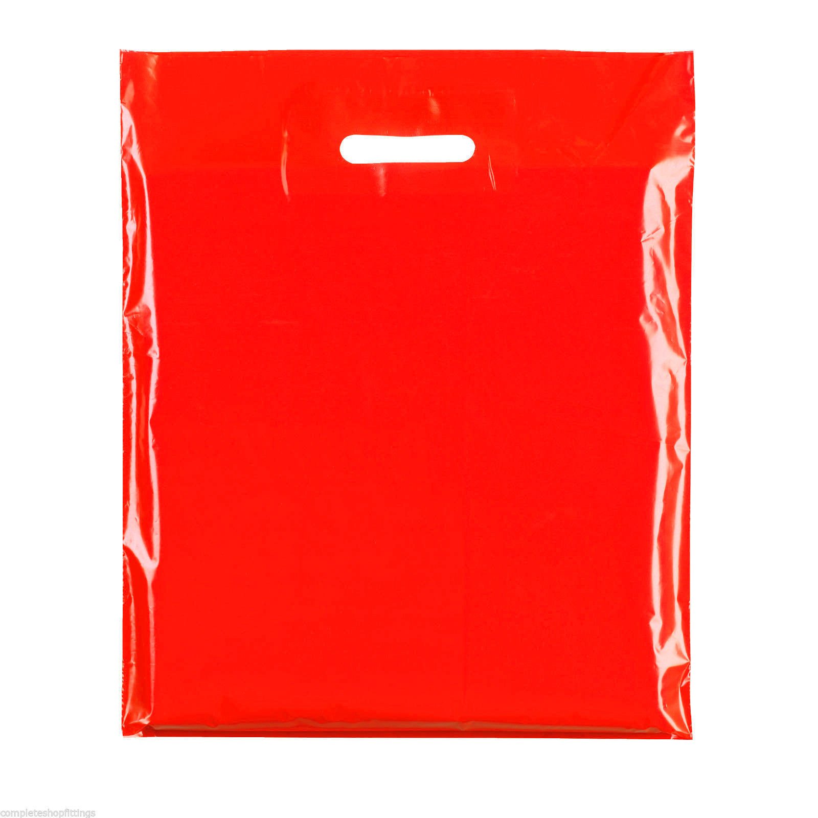 100xRED Heavy Duty Colored Plastic Carrier Bags Party Gift Bags in 3 Sizes (15''X18''+3(39x45cm))
