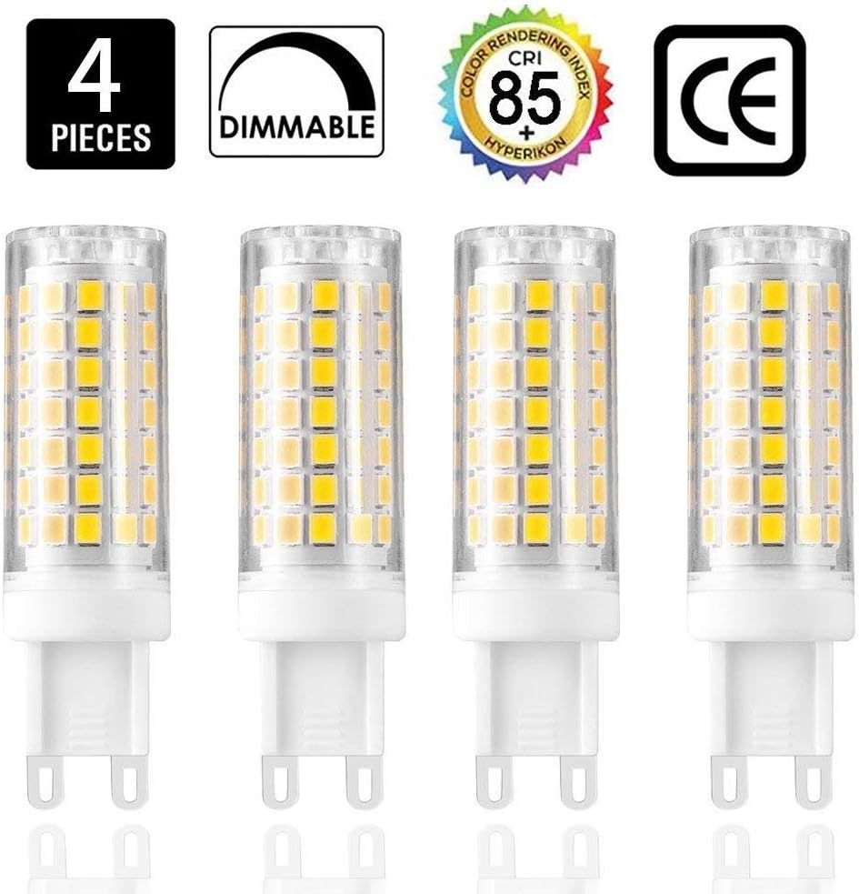 All-New G9 LED Light Bi-pin Base,Halogen Bulbs Equivalent 850lm, T4 JD Type LED G9 Dimmable Bulbs AC110V 120V 130 Voltage Input, Daylight White 6000K(Pack of 4)