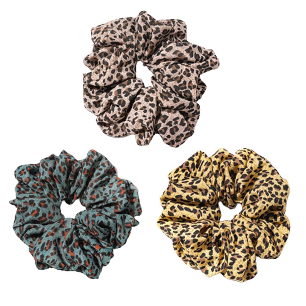 3 Pcs Leopard Dot Animal Print Scrunchies - Ponytail Holders for Women & Girls