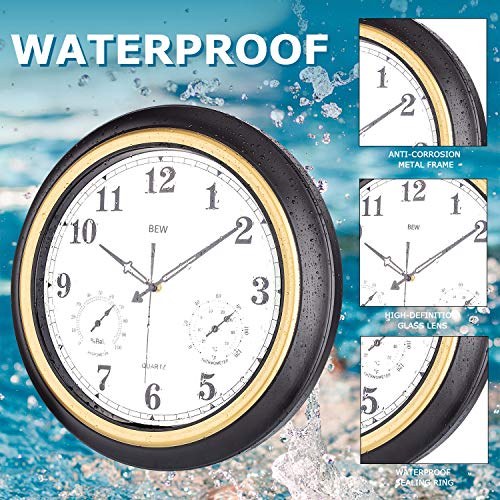 BEW Large Waterproof Outdoor Clock, 18 Inch Patio Clock with