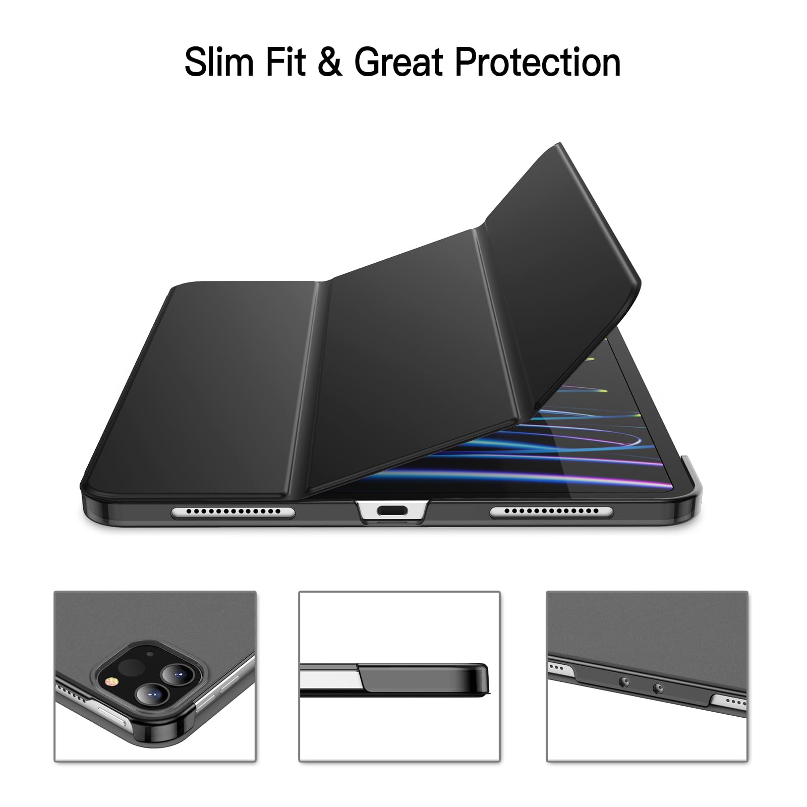 JETech Case for iPad Pro 11-Inch, 2022/2021/2020/2018 Model (4th/3rd/2nd/1st Generation), Compatible with Pencil, Cover Auto Wake/Sleep (Black)