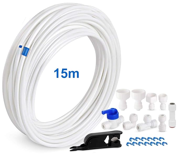 smardy ZO003 15m Universal Wasserzulaufleitung Anschluss-Set für Kühlschrank Side by Side mit Rückschlagventil, Kühlschranksc