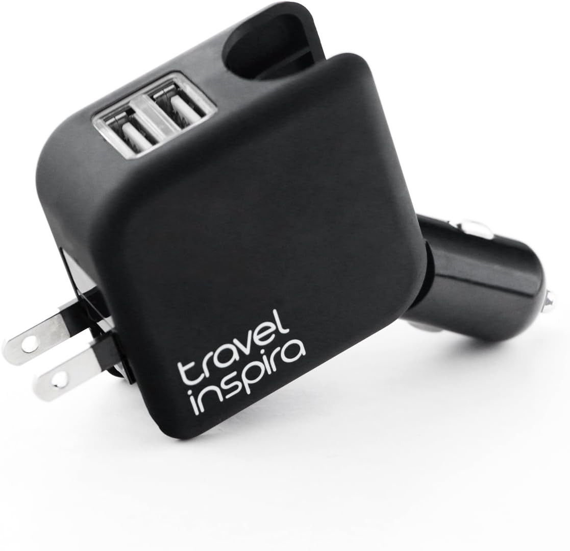 Travel Inspira Dual USB Car Charger Adapter for Iphone6s 6s Plus Google Nexus Lg HTC Motorola and More